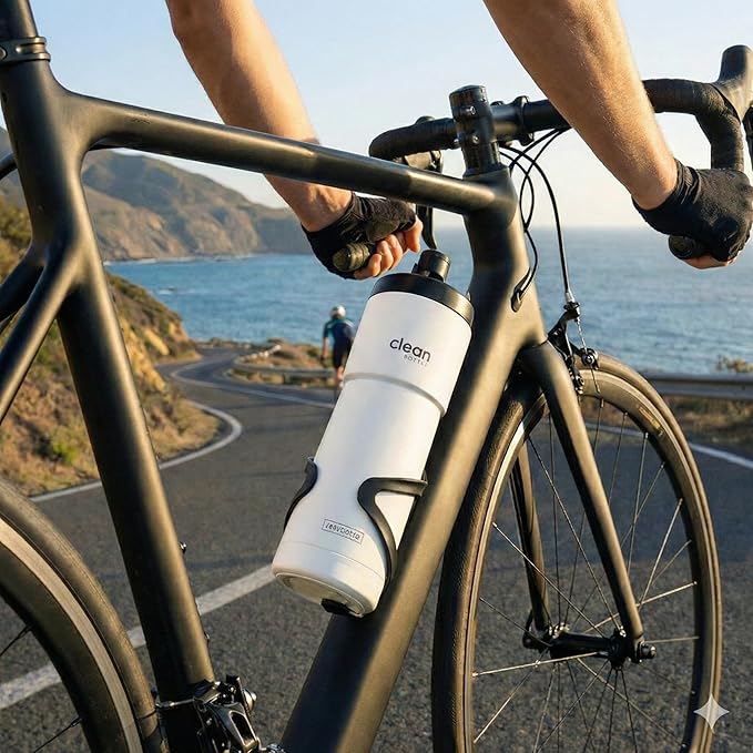 The Clean Hydration Co Insulated Bike Water Bottle 23 oz | Easy Clean Nozzle, Easy Squeeze Sports Bottle | BPA Free Cycling Bottle for Road & Mountain Biking, Gym & Travel | Gloss White
