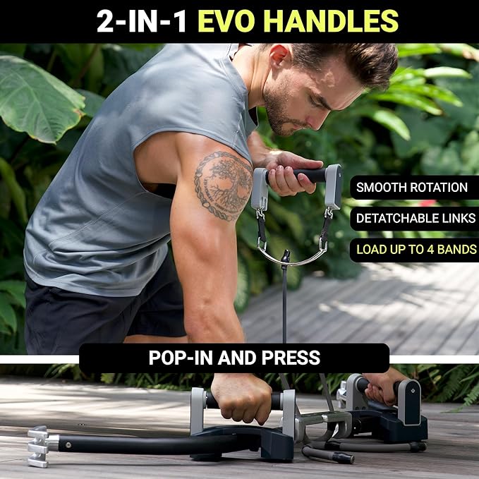 EVO Bow - All in One Portable Home Gym System with Weighted Pushups | Compact Strength Training and Exercise Equipment for Travel with Notched Resistance Bands for Full Body Training | 300lbs (Ultra)