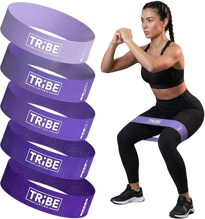 Tribe Lifting Fabric Resistance Bands for Working Out - 5 Exercise Bands Set for Legs and Glutes - Booty Bands for Women and Men - Thick Cloth Workout Bands for Physical Therapy, Hip Training
