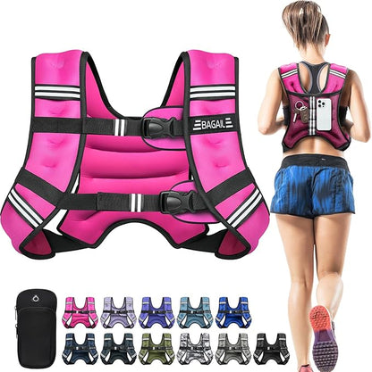 BAGAIL Comfort-Fit Weighted Vest for Woman, Even Weight Distribution, Faster Weight Loss, No-Chafe or Bounce for Walking & Running with Detachable Phone Pouch & Reflective Stripes (Available 5-30lbs)