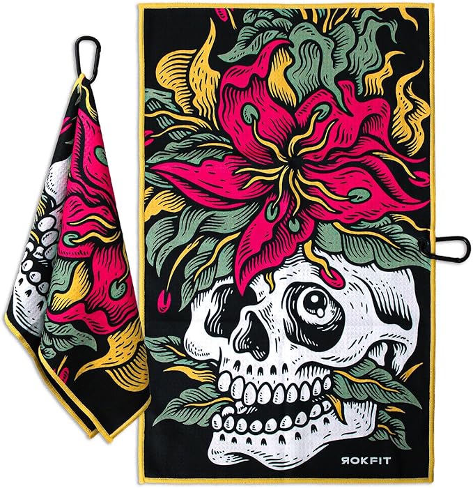 RokFit Gym & Golf Towel – Multi-Use, Quick-Dry, Durable Utility Towel with Bold Graphic and Carabiner Clip (Eternal Bloom)