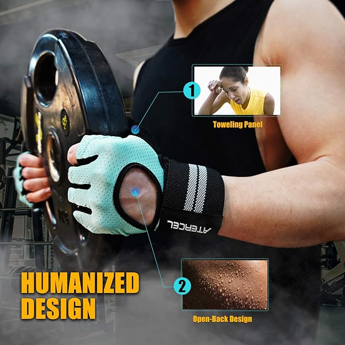 ATERCEL Weight Lifting Gloves Breathable Workout Gloves with Wrist Support for Gym, Exercise, Pull ups, Super Lightweight for Mens and Women, Full Palm Protection