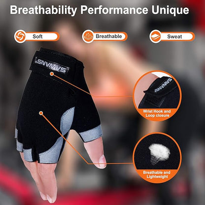SAWANS Fitness Workout Gloves Gym Weight Lifting Gloves for Men Women Breathable Gymnasium Wrist Support Padded Deadlifts Exercise Training Pull Ups