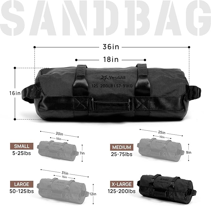 Yes4All Sandbags for Working Out, Adjustable Sand Bags for Weight Training with Handles, Multiple Colors & Sizes 5-200lbs