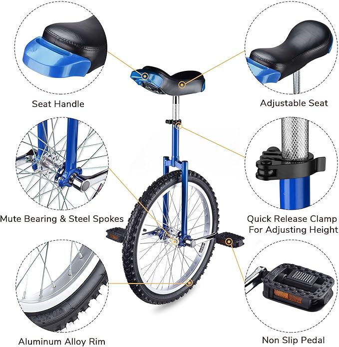 AW 16/18/20/24 Inch Wheel Outdoor Unicycle Adjustable Seat Exercise Bicycle Fit Adults Kids Outdoor Sports Fitness Exercise, for Choice