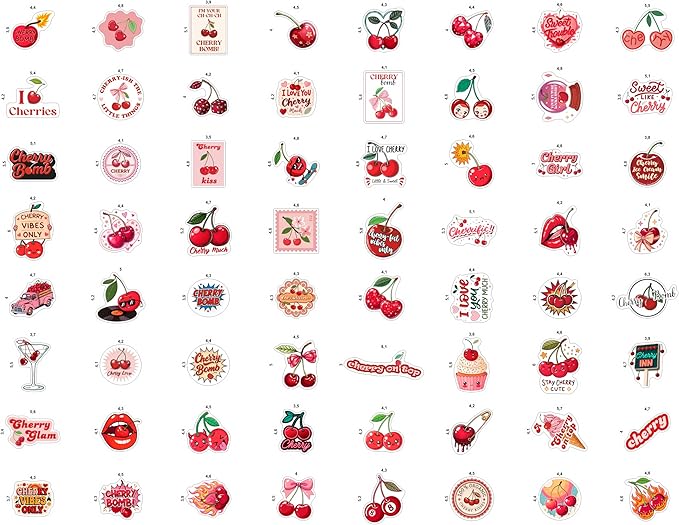 100Pcs Cherry Stickers Waterproof Small for Phone - Cute Fruit Stickers, Red Aesthetic Decals - Cherry Gifts & Party Supplies - Gift for Women & Men