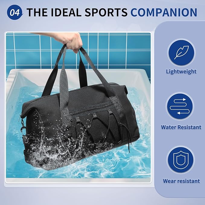 Lightweight Gym Bag for Men & Women, Water Resistant Sports Duffel Bag with Shoe Compartment & Wet Pocket for Travel Weekender & Fitness, Black