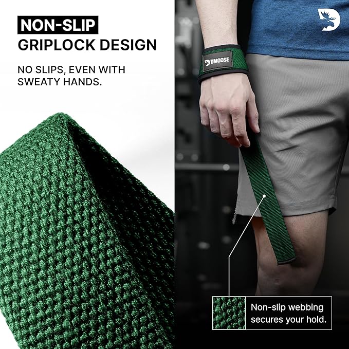DMoose Fitness Lifting Straps 24" (Pair) - 5mm Padded Durable Wrist Straps for Weightlifting & Powerlifting - Cotton Lifting Strap with Silicone Grip for Men & Women - Deadlift Strap for Gym Workout