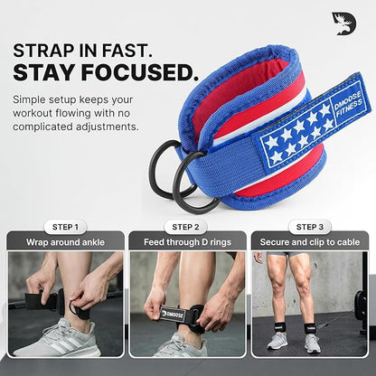 DMoose Fitness Ankle Strap for Cable Machine - One Size Fit with Premium Padding Cuffs, Ankle Bands for Working Out, Booty Workouts, Leg Extension, Hip Abductors, Kickbacks & Lower Body Exercises