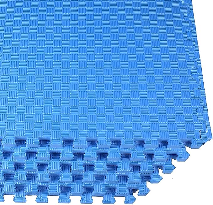 BalanceFrom Puzzle Exercise Mat 1" Thick, EVA Interlocking Foam Floor Tiles for Home Gym, Mat for Home Workout Equipment, Floor Padding for Kids, Blue, 24 in x 24 in x 1 in, 24 Sq Ft - 6 Tiles
