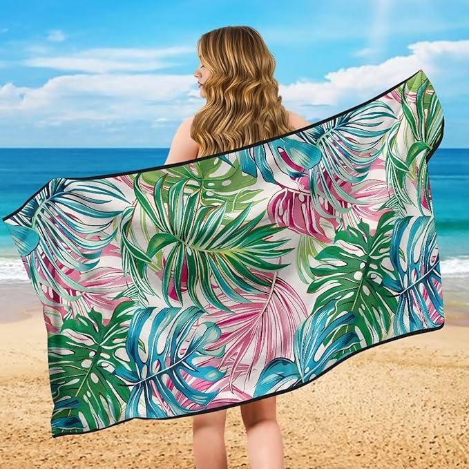 Bulopur Tropical Monstera Leaf Sweat Towel Car Seat Cover for Gym Post-Work Running Athletic Beach Towel Machine Washable Lightweight Soft Car Interior Accessories for Women Girly