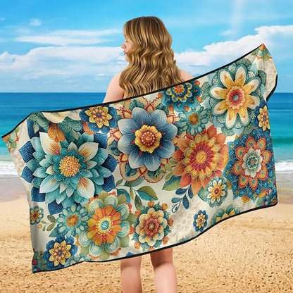 Bulopur Mandala Floral Sweat Seat Covers for Cars Boho Auto Accessories for Women Girly Blue Athletic Running Towel Car Seat Cover After Gym Surfing Yoga Workout