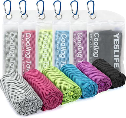 YESLIFE 6 Pack Cooling Towels 40"x12", Gym Towels for Men and Women, Soft Breathable Workout Towels for Yoga, Running, Sport, Workout, Camping, Fitness & More (Grey, Pink, Green, Blue, Black, Purple)