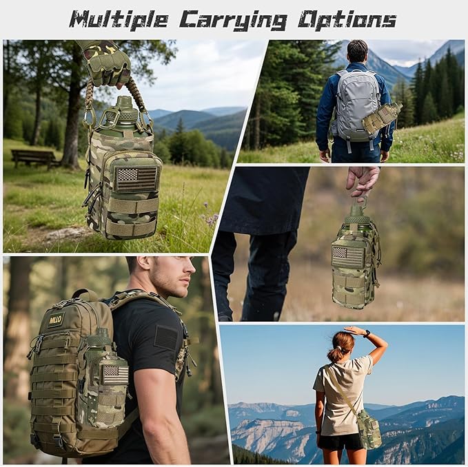 Half Gallon Water Bottle with Sleeve - 64 oz Insulated Water Jug with Handle Tactical Stainless Steel Sports Water Bottle with Strap for Gym Workout Hiking Camping Camo Pouch