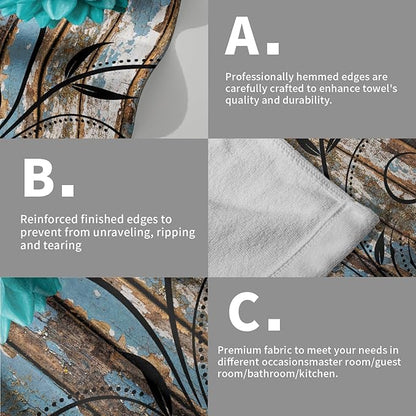 Farmhouse Flower Floral Bathroom Hand Towel Set of 2, Rustic Teal Turquoise Dahlia Fingertip Towel Country Blue Wild Garden Plant Decorative Soft Highly Absorbent Bath Towels for Home Hotel Gym Spa