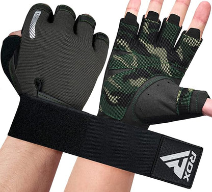 RDX Weight Lifting Gloves, Additional Stretchable Long Wrist Support, Full Palm Grip, Men Women Fitness HIIT Workout, Bodybuilding Powerlifting Strength Training Cycling Exercise Home Gym Equipment