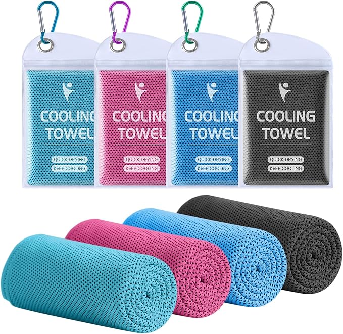 Clothirily Cooling Towels (40"x12"), Breathable Cooling Towels for Neck and Face, Men & Women Workout Towel for Hot Weather, Sweat Towel for Gym Yoga, Camping, Fitness, Running, Traveling, 4 Pack