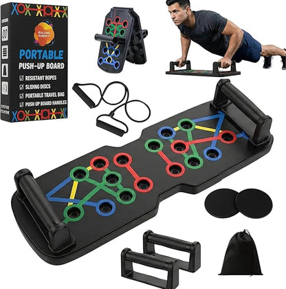 Push Up Board 21-in-1 Home Workout Equipment for Men & Women – Multi-Functional Push Up Bar with Handles, Resistance Bands, Sliding Discs & Carry Bag – Heavy-Duty 330 lbs Home Gym Equipment