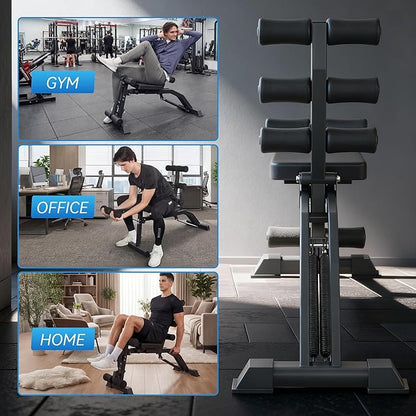 Adjustable Ab Bench for Home Gym, Multi-Functional Sit Up Bench with Height & Angle Adjustment, Foldable Core Trainer with Foam Rollers for Abdominal Workout, Back Extension & Full-Body Training
