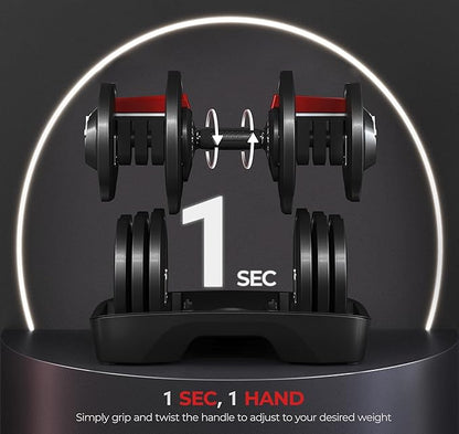 Yaheetech Adjustable Dumbbell Set 28/40/52.5/90LBS Adjustable Dumbbells Fast Adjust Dumbbell Weight Set with Anti-Slip Handle and Tray for Men/Women Home Gym Strength Training Equipment Single/Pair