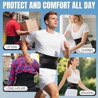 Work Back Brace for Men Women - Adjustable Lower Back Support Belt with Removable 3D Pad and 7 Stays, Breathable Lumbar Support Brace for Posture Heavy Lifting Sciatica Herniated Disc (Small)