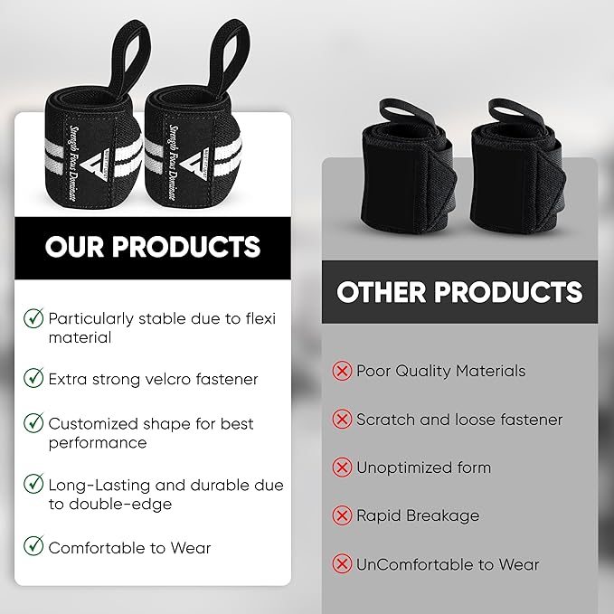 Weight Lifting Wrist Wraps – 18” Cotton Wrist Support with Thumb Loop – Gym Straps for Workout Powerlifting Weightlifting Fitness Strength Training, Stiff Wrist Straps