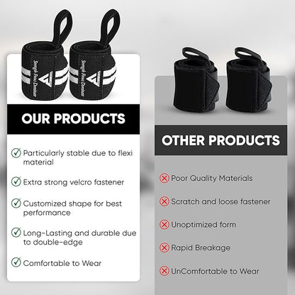 Weight Lifting Wrist Wraps – 18” Cotton Wrist Support with Thumb Loop – Gym Straps for Workout Powerlifting Weightlifting Fitness Strength Training, Stiff Wrist Straps