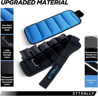 Adjustable Ankle Weights 1-5/10/15/20LBS Pair with Carry Bag - Breathable Fabrics, Reflective Trim - Strength Training Leg Wrist Arm Ankle Walking Weights Sets for Women Men Kids