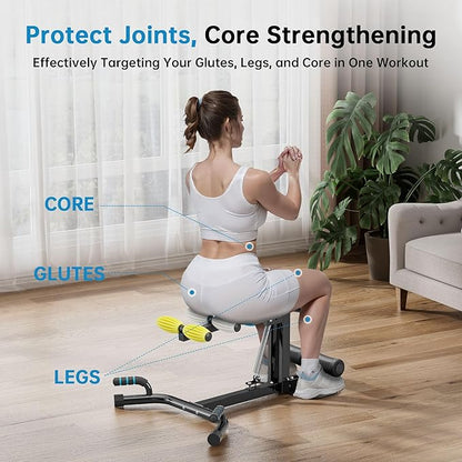 Deep Squat Machine, with Roman Chair Function, Adjustable Glutes Trainer Machine, Core & Abs for Low Impact Lower Body Workouts, Home Gym Push-Up Exercises, Easy to Assemble, 300Lbs Capacity