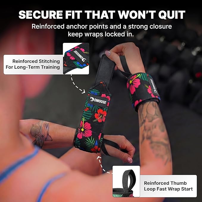 DMoose Fitness Wrist Wraps for Weightlifting 18" - Heavy Duty Gym Wrap with Hand Thumb Loop for Support & Pain Relief, USPA Approved Powerlifting, Weight Lifting Wrist Straps for Men & Women Work Out