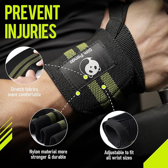 Slim Panda Wrist Wraps for Powerlifting & Weightlifting - Adjustable 18" Straps with Thumb Loops | Heavy Duty Wrist Support for Deadlift, Bench Press, Squats, 1 Pair