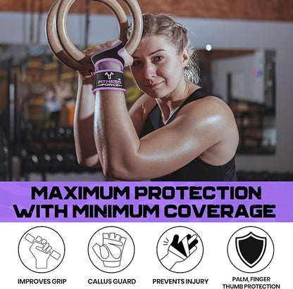 FITNESS FORCE Ventilated Weightlifting Gloves Workout Gloves for Men & Women with Built-in Wrist Wraps Fingerless Gym Gloves for Men Perfect for Exercise Fitness, Weight Lifting, Cross Training
