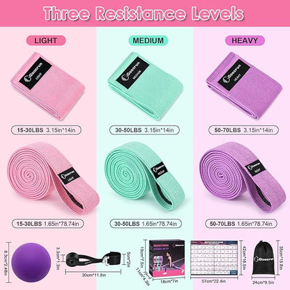 Fabric Resistance Bands for Working Out, Wide Booty Belt with Multiple Resistance Levels. Yoga Balance Balls. Great for HIPS, Thighs Exercises. with Fitness Poster