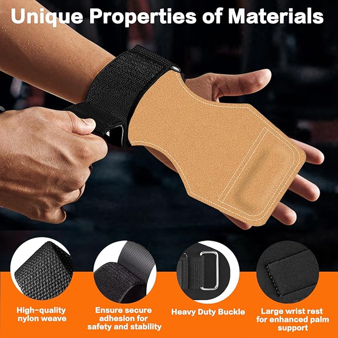 Weight Lifting Wrist Strap, Double-Layer Leather Wrist Straps for Gym Strength Training Weightlifting,Deadlift and Powerlifting, Enhance Grip Strength Neoprene Padding Gym Workout Lifting Straps Men/Women Pair