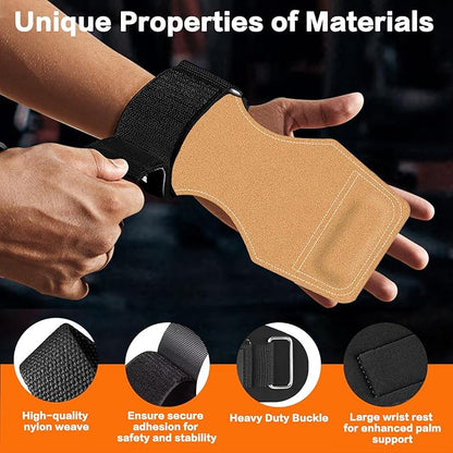 Weight Lifting Wrist Strap, Double-Layer Leather Wrist Straps for Gym Strength Training Weightlifting,Deadlift and Powerlifting, Enhance Grip Strength Neoprene Padding Gym Workout Lifting Straps Men/Women Pair
