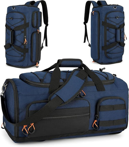 Searock 45L Gym Bag for Men, 3-In-1 Duffle Bag Backpack for Travel, Sports Duffel Bags for Gym Workout, Weekender Overnight Bag with Shoe Compartment, Wet Pocket, Navy Blue