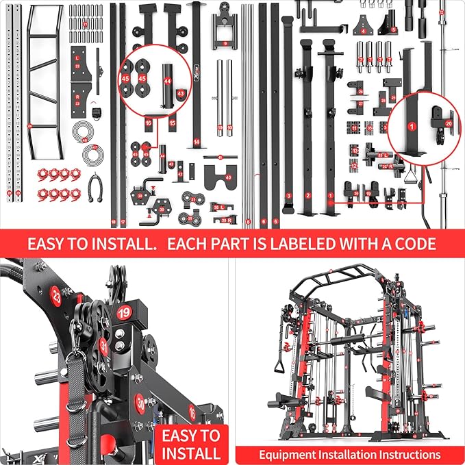 Multi-Purpose Squat Rack,Smith Machine Weight Rack Set with Cable Crossover System, Home Gym Power Racks, Power Racks and Packages