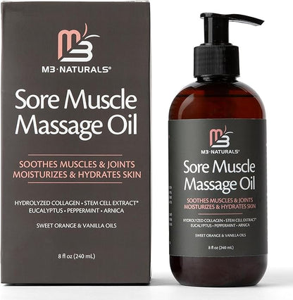 Arnica Sore Muscle Massage Oil with Collagen, Stem Cells, and Menthol, Anti-Cellulite Therapy for Full Body, Fast-Absorbing Multipurpose Treatment by M3