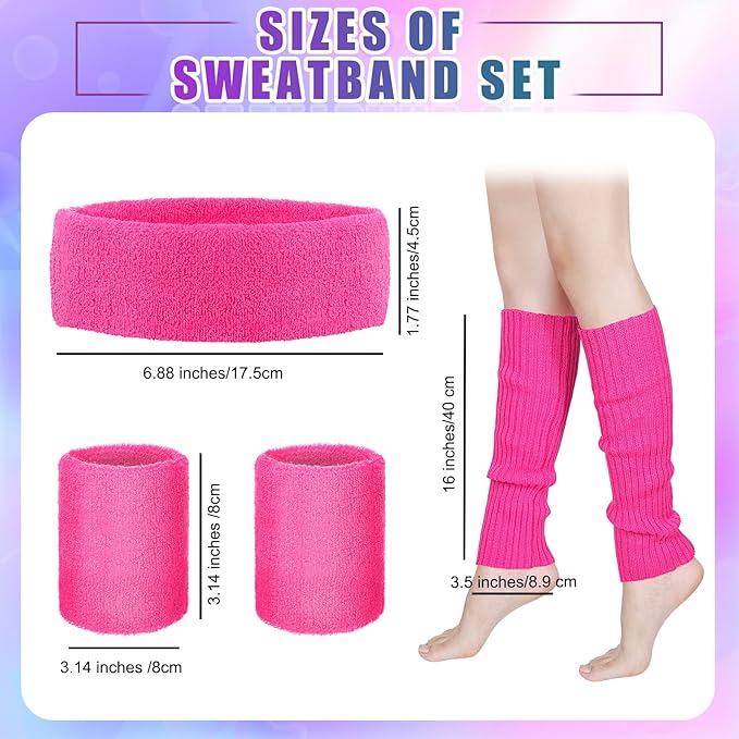 SATINIOR 80s Women Workout Outfit Neon Leg Warmer Headband Wristbands Fanny Pack Set 80s Accessories for Yoga Running