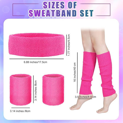 SATINIOR 80s Women Workout Outfit Neon Leg Warmer Headband Wristbands Fanny Pack Set 80s Accessories for Yoga Running