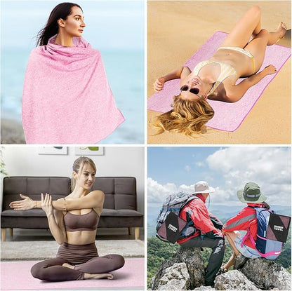 Quick Dry Microfiber Beach Towel,Large Camping Travel Gym Body Sweat Swimming Pool Hot Yoga Mat Towels(Pink, 30X60 Inch)