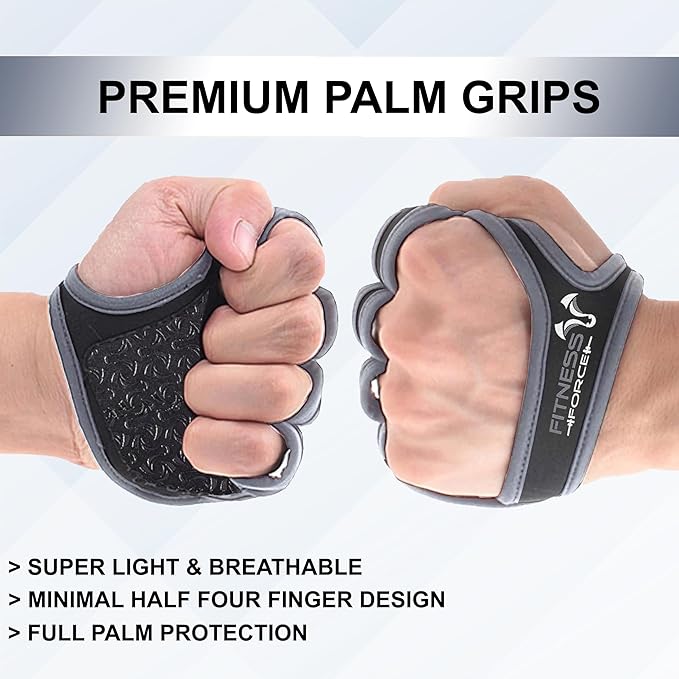 FITNESS FORCE Workout Gloves for Men & Women Partial Weight Lifting Gloves Non-Slip Gym Grip for Weight Lifting Calluses Guard Fingerless Exercise Gloves with Full Palm Protection