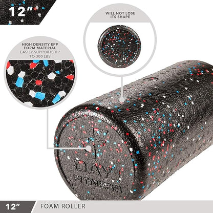 Day 1 Fitness High Density Muscle Foam Rollers - Sports Massage Rollers for Stretching, Physical Therapy, Deep Tissue, Myofascial Release - Ideal for Exercise and Pain Relief – USA Speckled, 12”