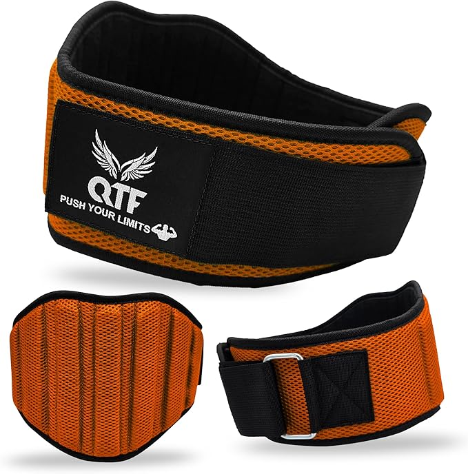 QTF Fitness Neoprene Weight Lifting Belt - Adjustable 6" Gym Support for Stability & Lumbar Support - Sweat Resistant Weightlifting Belt for Men & Women for Squats, Deadlifts & Bench Presses