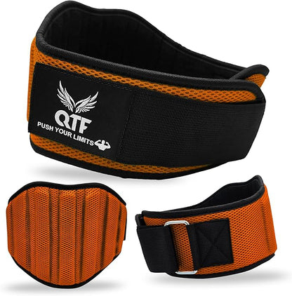 QTF Fitness Neoprene Weight Lifting Belt - Adjustable 6" Gym Support for Stability & Lumbar Support - Sweat Resistant Weightlifting Belt for Men & Women for Squats, Deadlifts & Bench Presses