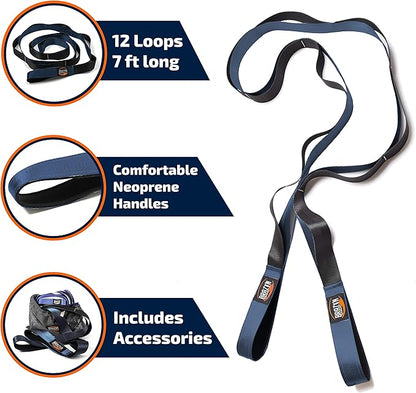 Brazyn Mobility Stretching Strap | Multi-Functional 12-Loop Strap for Stretching, Yoga, Physical Therapy, Pilates, Dance and Gymnastics