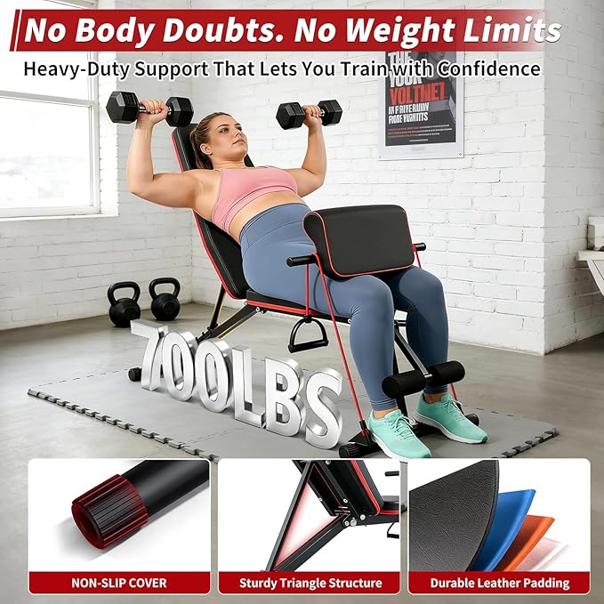 Adjustable Weight Bench, Foldable Workout Bench Press, Weight Benches for Home Gym, Workout Equipment for Full Body Exercise