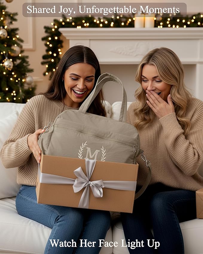 Gym Duffle Bag for Women – Embroidered Custom Initial Sports Bag for Men – Personalized Travel & Workout Duffel with Luggage Sleeve – Thoughtful Gift for Mom, Girl, Daughter, Mother (Camel, N)