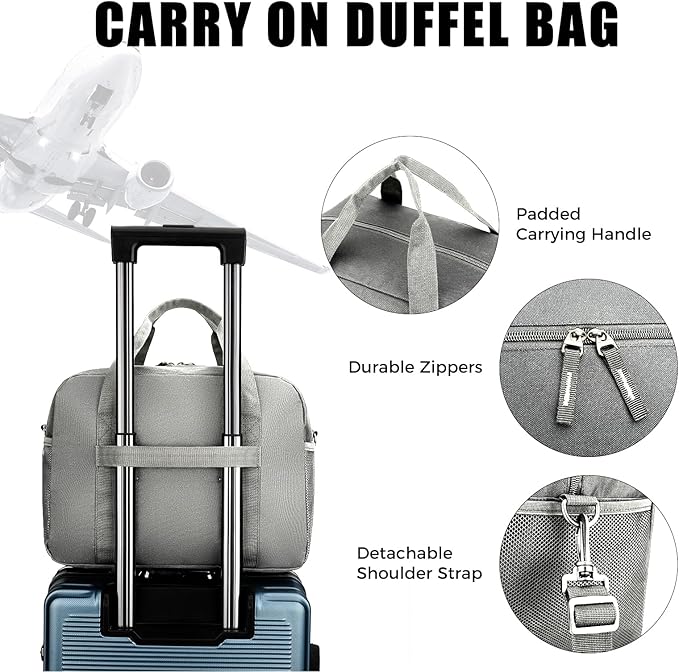 14 inch Small Gym Bag for Men & Women, Mini Duffle Bag for Travel Sports, Lightweight Carry On Duffel Bag, Grey
