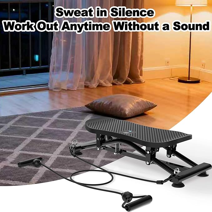 Indoor Rock Stepper w/ Resistance Bands, Sliding Balance Board Trainer Machine for Full Body Card Workout, Non-Slip Stable Home Exercise Equipment for Legs Core Arms Training, Compact Fitness Stepper